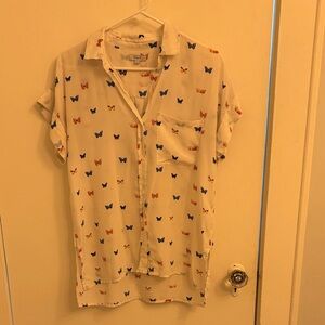 Rails silk butterfly print button down blouse